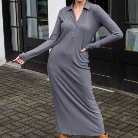 Ribbed Gray Maxi Dress - Picture 1 of 5